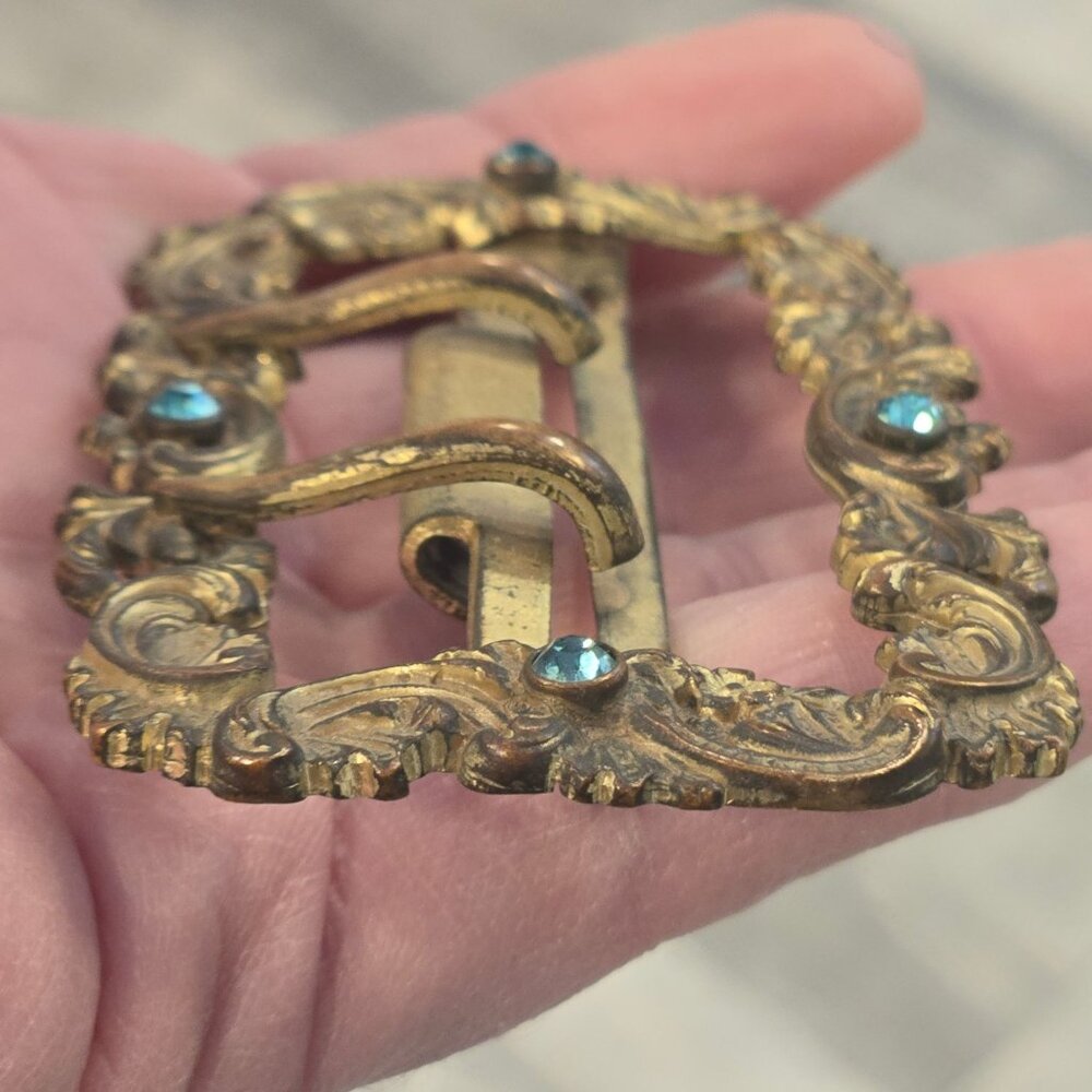 Antique Fishel Nessler Sash Buckle Art Nouveau Brass Jeweled Victorian Edwardian - Picture 10 of 12